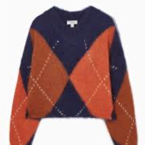 COS Sweaters - COS Women’s Navy Cropped Mohair Argyle Pullover Sweater Size S